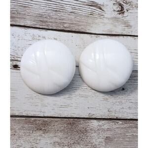 Vintage Clip On Earrings - Large White Patterned Circle - Statement